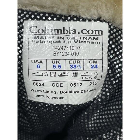 COLUMBIA Women's Size 6 Heather Canyon Boots Black w/ Pink Laces & White Fur - Picture 10 of 10